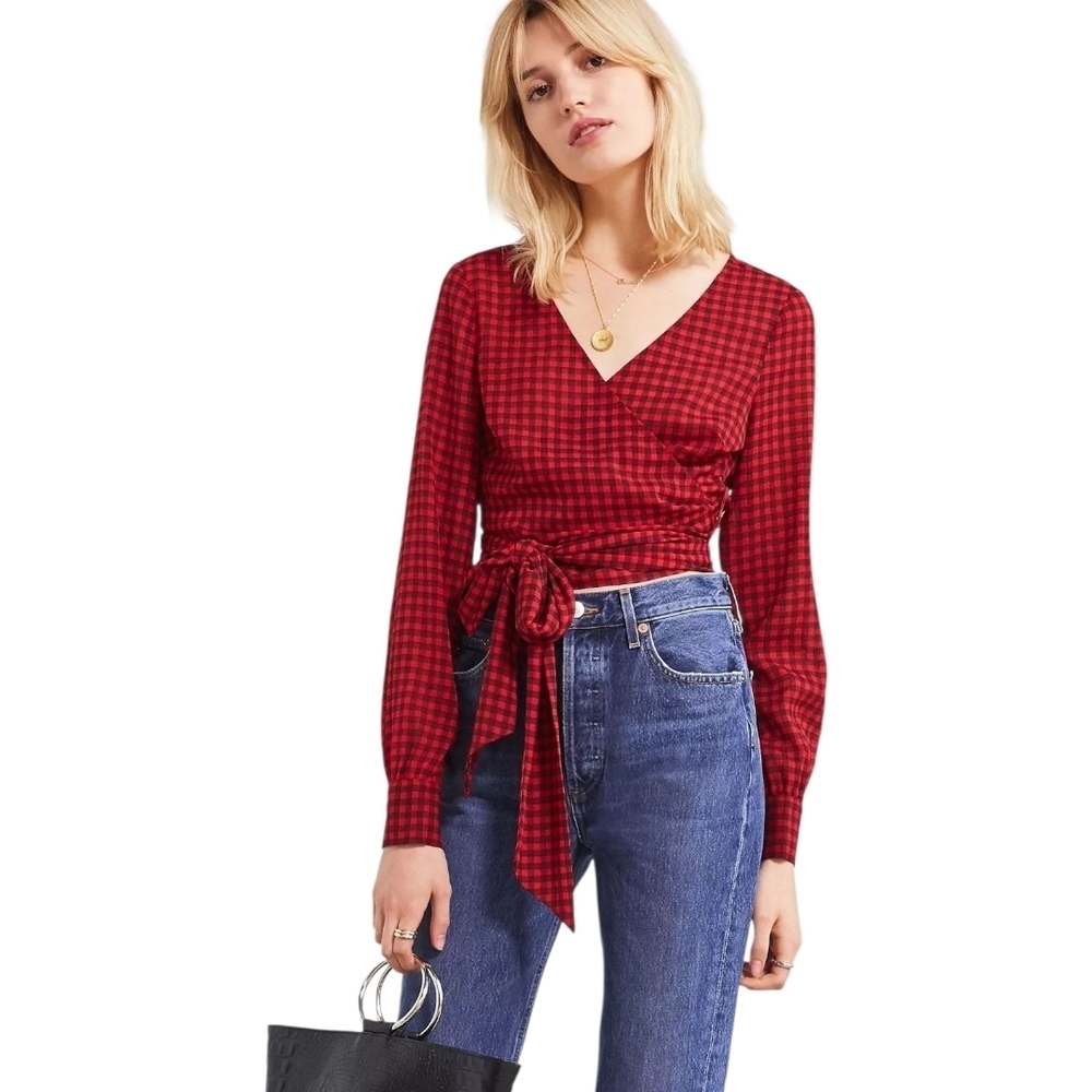 Urban Outfitters Cropped Gingham Wrap Blouse